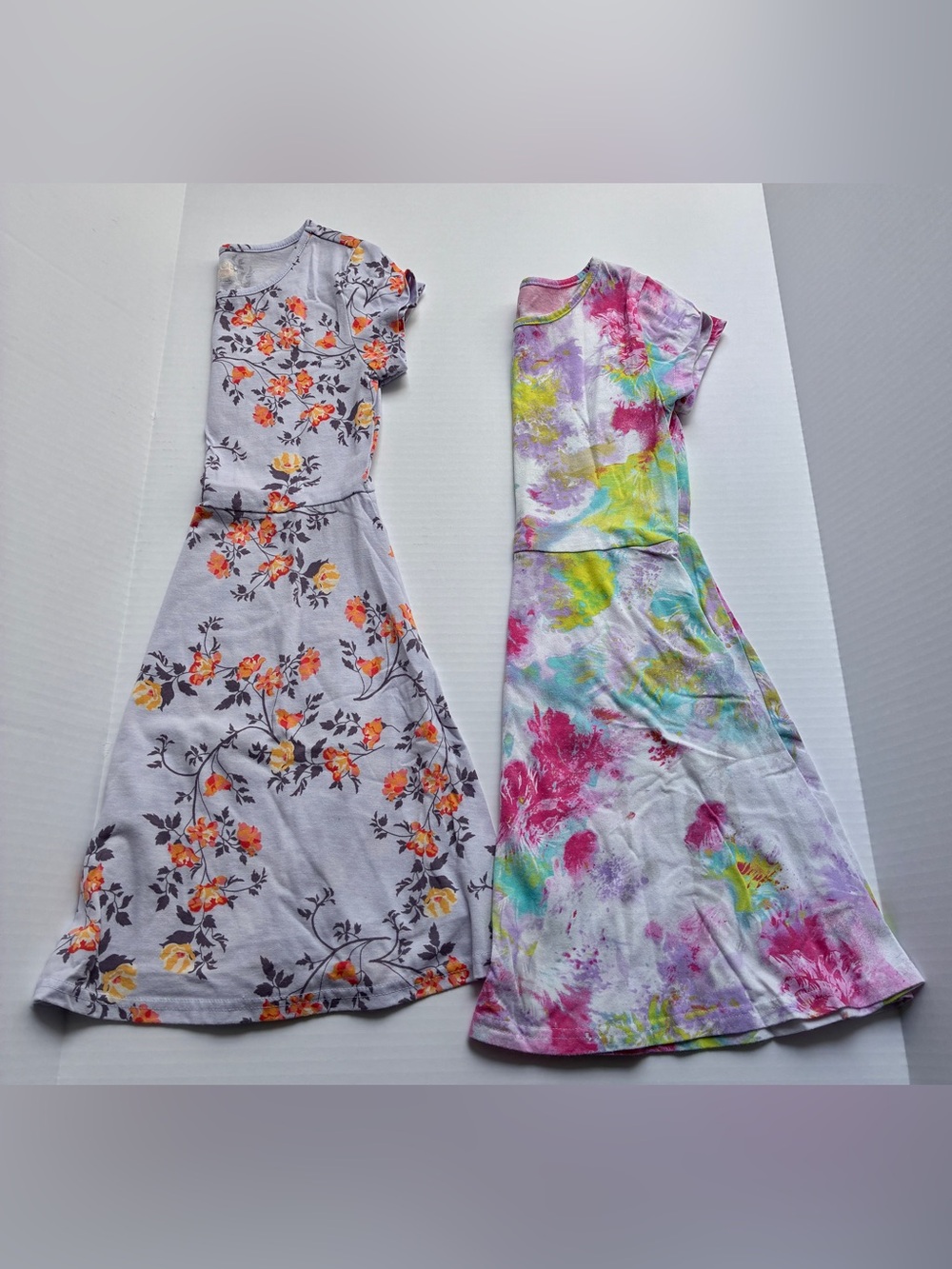 Place Girls' Dress Set β Gray Floral and Multicolor Tie-Dye Prints